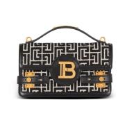 Balmain B-Buzz Axelväska 24 i kalvskinn och PB jacquard canvas Black, ...