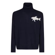 Paul & Shark Haj Intarsia Ull Crewneck Sweater Blue, Herr