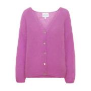 American Dreams Lila Mohair Cardigan med Knappdetaljer Purple, Dam