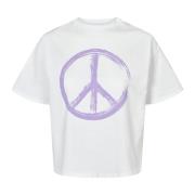 American Dreams Vit Peace Bomull Tee med Lila Bokstäver White, Dam