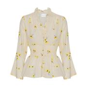 American Dreams Beige Flower Topp med 3/4 Ärmar Beige, Dam