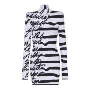 Balmain Randig 'Love Letter' jacquardstickad klänning White, Dam