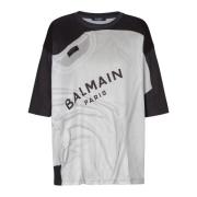 Balmain Lös T-shirt med optisk illusionstryck Black, Dam