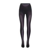 Mugler Svarta Mesh Leggings Hög Midja Dragkedja Black, Dam