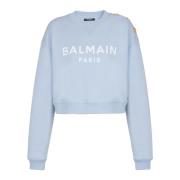 Balmain Tryckt Paris sweatshirt Blue, Dam