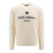 Dolce & Gabbana Flätad Ulltröja med Logga White, Herr