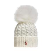 Moncler Vit Ull Pom Pom Mössa White, Dam