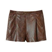 Twinset Ödla Tryck Faux Läder Shorts Brown, Dam