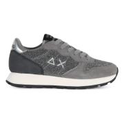 Sun68 Glitter Textil Sneakers med Läderinsatser Gray, Dam