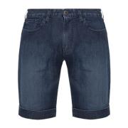 Emporio Armani Denim Bermuda Shorts med Läderlogotyp Blue, Herr