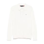 Tommy Hilfiger Beige Stickad Polotröja Broderad Logotyp White, Herr