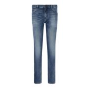 Emporio Armani Slim Fit Denim Jeans med Läder Logo Blue, Herr