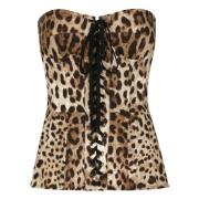 Dolce & Gabbana Leopard Spetskorsett Topp Brown, Dam