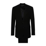 Giorgio Armani Svart Kostym Twill Väv Jacka Byxor Black, Herr