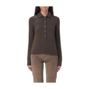 PINKO Grön Polo Shirt Love Birds Broderi Brown, Dam