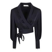 Zimmermann Navy Silk Wrap Topp Blue, Dam