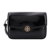 Tory Burch Patentläder axelväska med logotyp Black, Dam