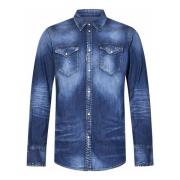 Dsquared2 Blå Denim Western Skjorta Aw24 Blue, Herr