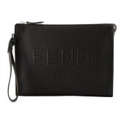 Fendi Grained Leather Roma Clutch Black, Herr