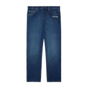 Off White Broderad Logotyp Blå Denim Jeans Blue, Herr