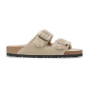 Birkenstock Taupe Läder Tofflor Beige, Dam