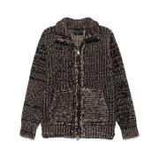 Roberto Collina Chunky Ribbed Knit Zip Jacket Black, Herr