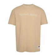 Tommy Jeans Gul Logo Bomull T-shirt Beige, Herr