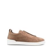 Ermenegildo Zegna Brun Mocka Lo-Top Slip-On Sneakers Brown, Herr