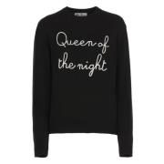 Saint Barth Svart Crew Neck Tröja med Queen Night Broderi Black, Dam