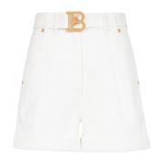 Balmain Denim high-waisted shorts med spänne White, Dam