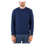 C.p. Company Lambswool Crew Neck Stickad Blue, Herr