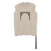 Rick Owens Grå Ärmlös Fronttryck Bomull T-shirt Gray, Herr