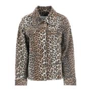 Ganni Leopard Print Denim Jacket Brown, Dam