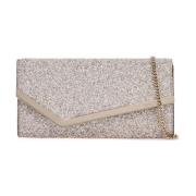 Jimmy Choo Glittrig Emmie Clutch med Metallkant Beige, Dam