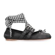 Miu Miu Läder Ballerina Flats med Bågdetalj Black, Dam