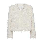 Co'Couture Faux Fur Jacka med FeatherCC Stil White, Dam