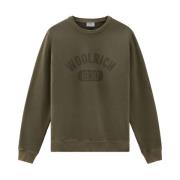 Woolrich Grön Bomullströja Långärmad Logo Green, Herr