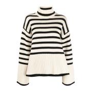 TotêMe Ljus Sand Stripe Turtleneck Tröja Beige, Dam