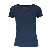 Majestic Filatures Blå V-ringad Linne T-shirts och Polos Blue, Dam