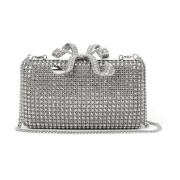 Self Portrait Rhinestone Clutch med Axelrem Gray, Dam