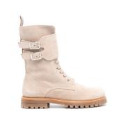 Kiton Beige Mocka Mid-Calf Snörstövlar Beige, Dam