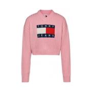 Tommy Jeans Rosa V-ringad Badge Crop Sweater Pink, Dam