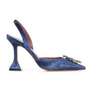 Amina Muaddi Blå Slingback Kristall Pumps Blue, Dam