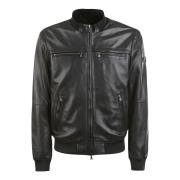 Peuterey Svarta Bomber Nappa Läderjacka Black, Herr