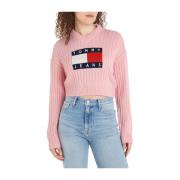 Tommy Jeans Rosa flagglogo tröja Pink, Dam