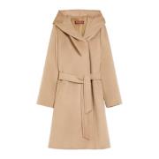 Max Mara Studio Kort Kamelullrock med Huva Brown, Dam