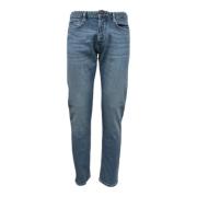 Emporio Armani Slim Fit Denim Jeans med Läderlogotyp Blue, Herr