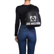 Love Moschino Quiltad Svart Ryggsäck med Vit Logotyptryck Black, Dam