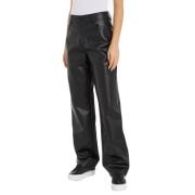 Calvin Klein Jeans Svarta läderklockbyxor Black, Dam