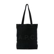 A.p.c. Svart Corduroy Logo Tote Väska Black, Dam